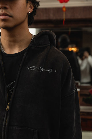 Black Essential Zip Up Hoodie